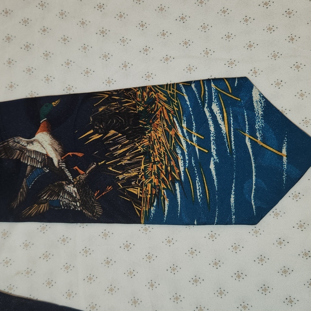 Crescent Bay  Navy/Tan/Teal Duck Print Necktie